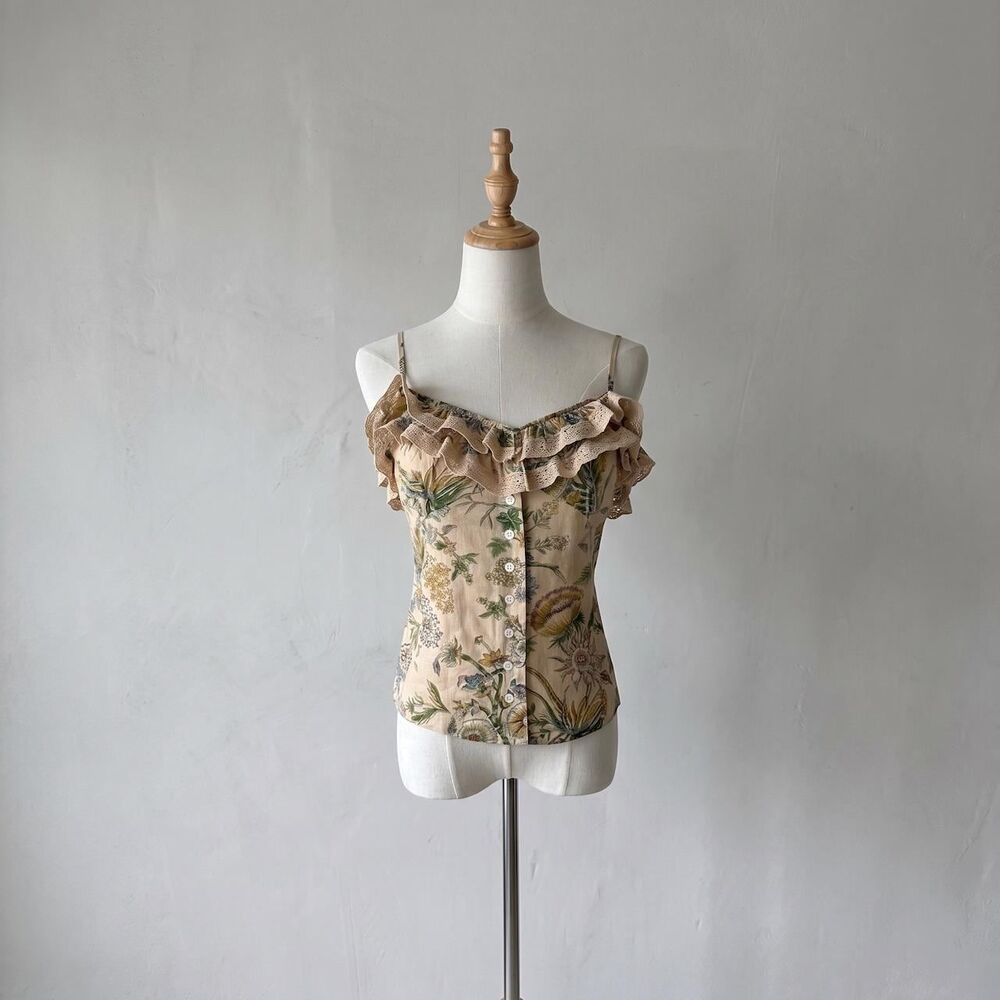 Polo Jeans Co. c. 2000s Lace-Trim Camisole in Brandy Floral | L